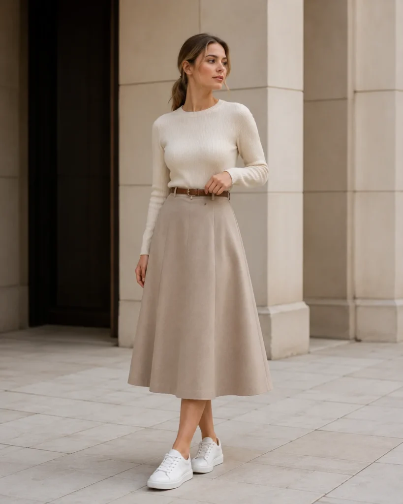 Old Money Outfits With Skirt: 20+ Elegant Outfit Ideas 3 Women Wearing a A-Line Midi Skirts for an Old Money Look