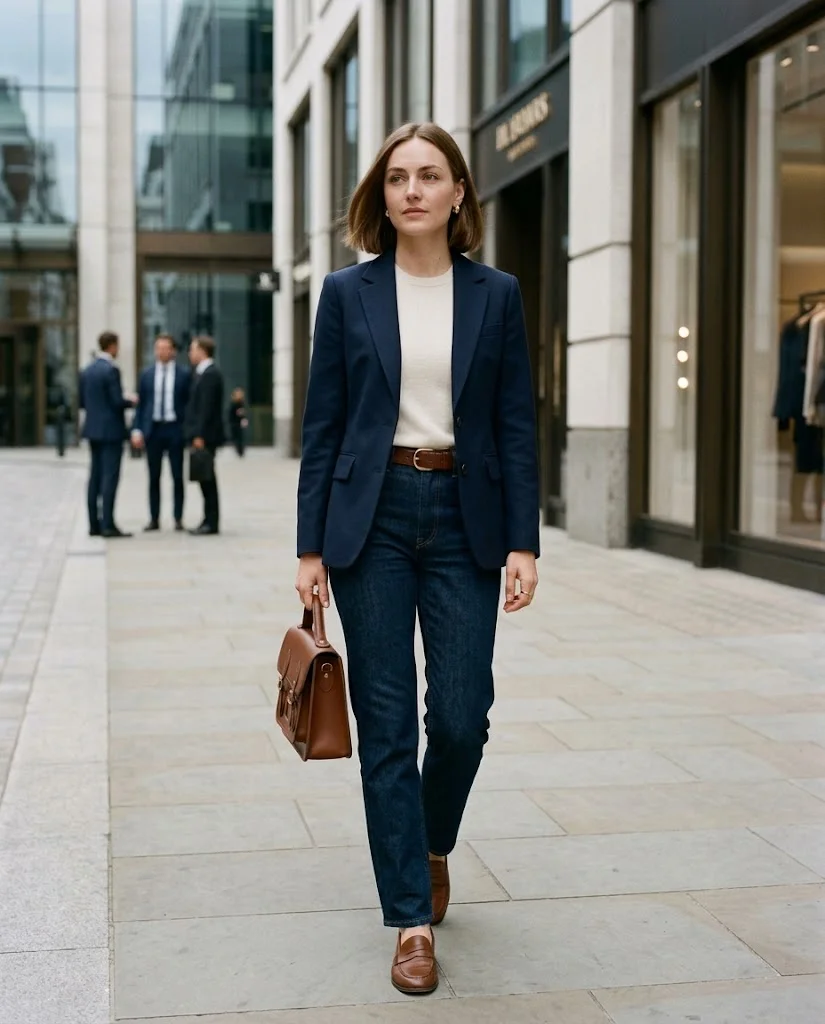 Old Money Outfits With Jeans: 20+ Polished Outfit Ideas 28 Women Wearing a White Blazer and Dark Jeans