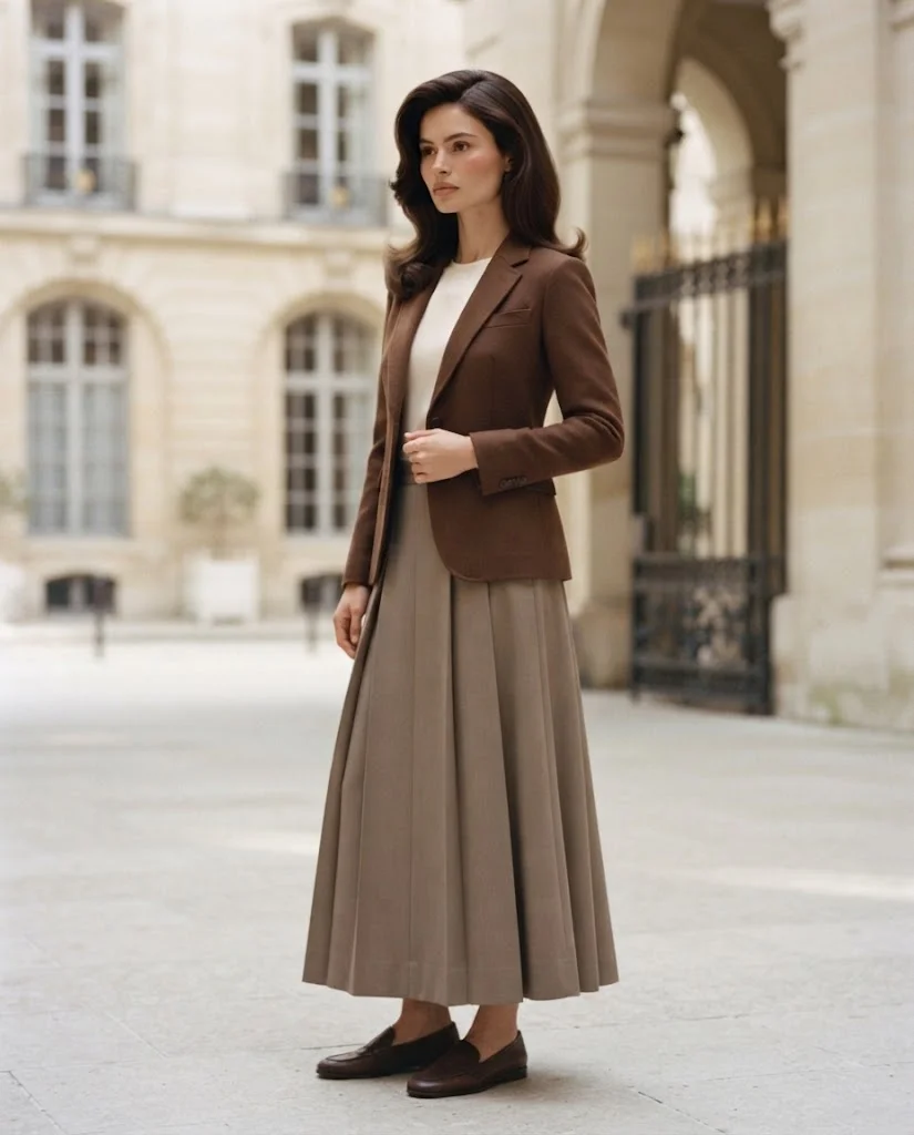 Old Money Outfits With Long Skirts: 20+ Elegant Ideas 31 woman wearing a Blazers With a Long Skirt