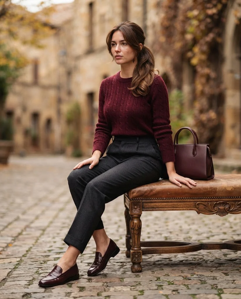 Women Wearing a Burgundy and Deep Red Fall Color Palette Outfits