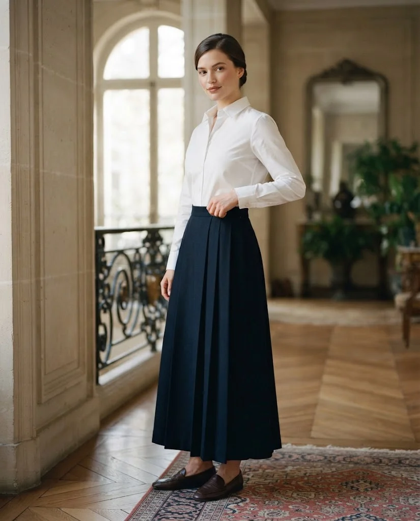 Old Money Outfits With Long Skirts: 20+ Elegant Ideas 28 woman wearing a Button-Down Shirts With a Long Skirt