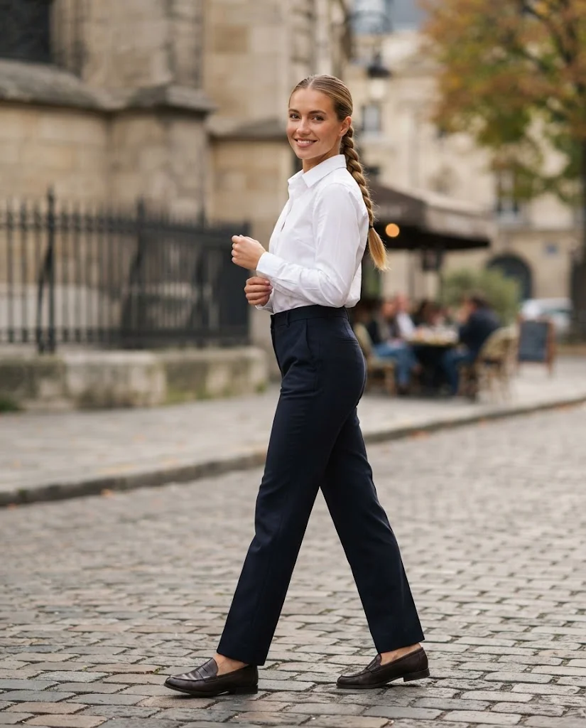 Women Wearing a Button-Down Shirts With Old Money Pants