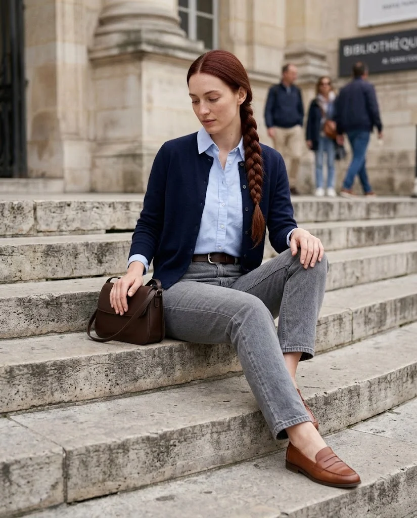 Old Money Outfits With Jeans: 20+ Polished Outfit Ideas 16 Women Wearing a Cardigan and Gray Jeans