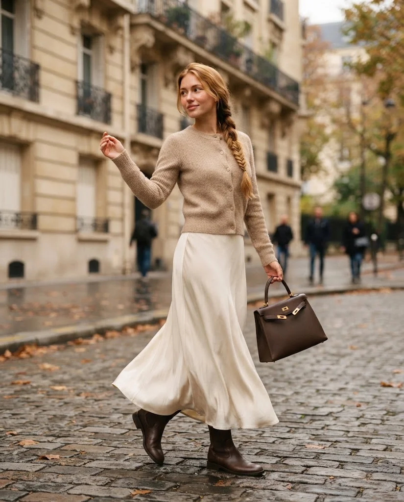 Women Wearing a Cardigan and Long Skirt