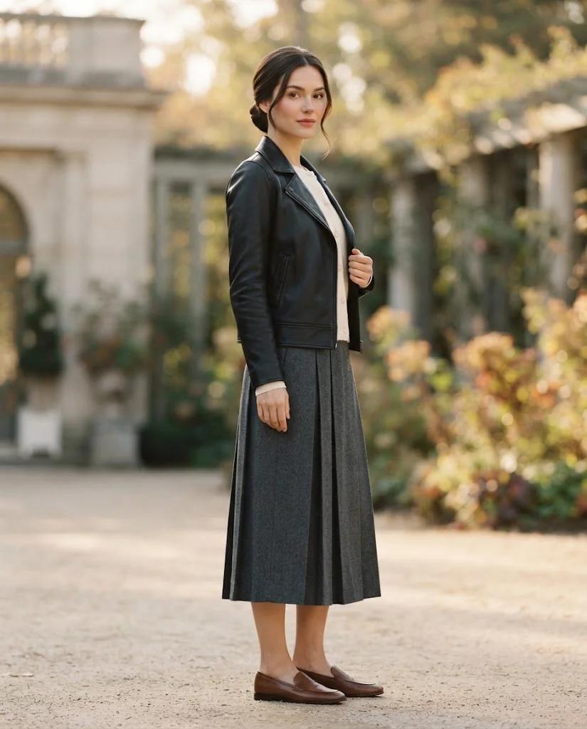 Women Wearing a Cardigans Under a Leather Jacket
