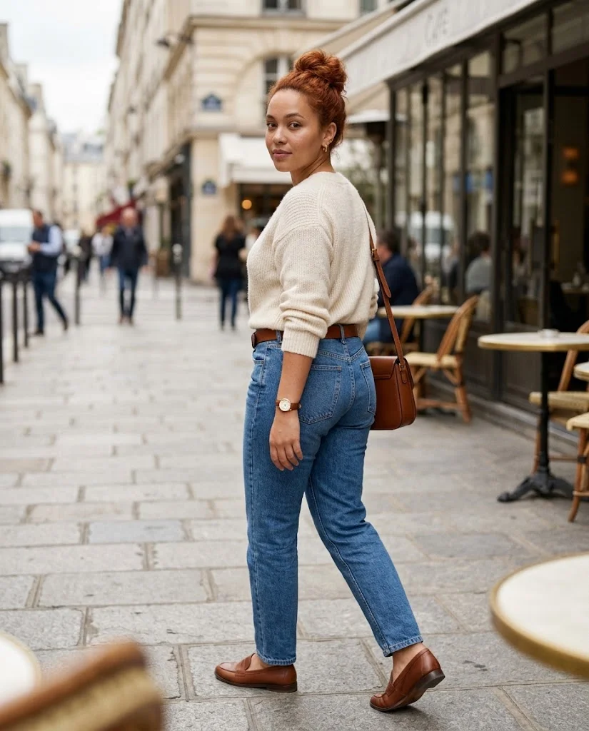 Old Money Outfits With Jeans: 20+ Polished Outfit Ideas 15 Women Wearing a Cream Sweater and Blue Jeans