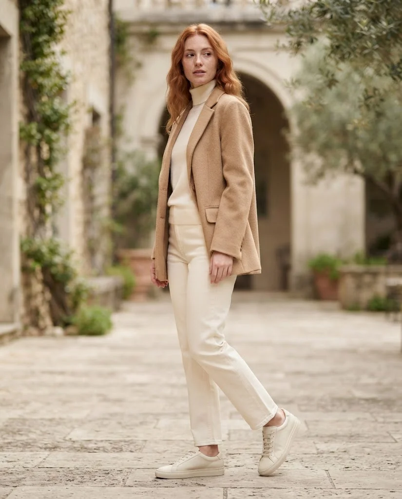 Old Money Outfits With Sneakers: 20+ Classy Outfit Ideas 3 Women Wearing a Cream and Off-White Sneakers for Old Money Outfits