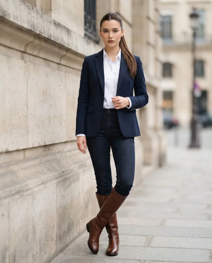 Women Wearing a Dark Denim With Boots