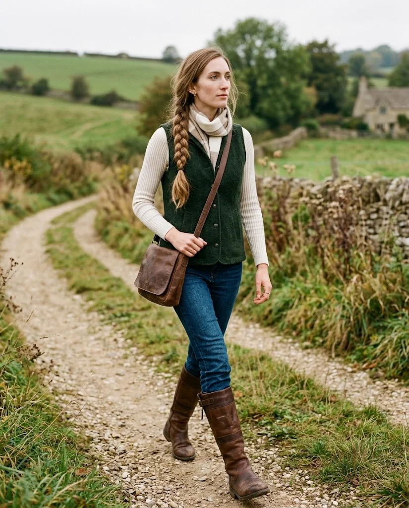 Old Money Outfits With Jeans: 20+ Polished Outfit Ideas 24 Women Wearing a Dark Green Vest and Cuffed Jeans