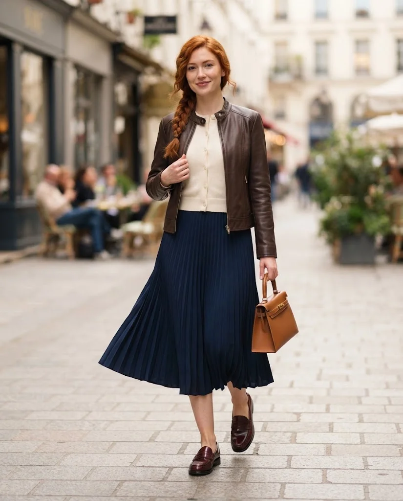 Women Wearing a Leather Jacket Outfits For Brunch