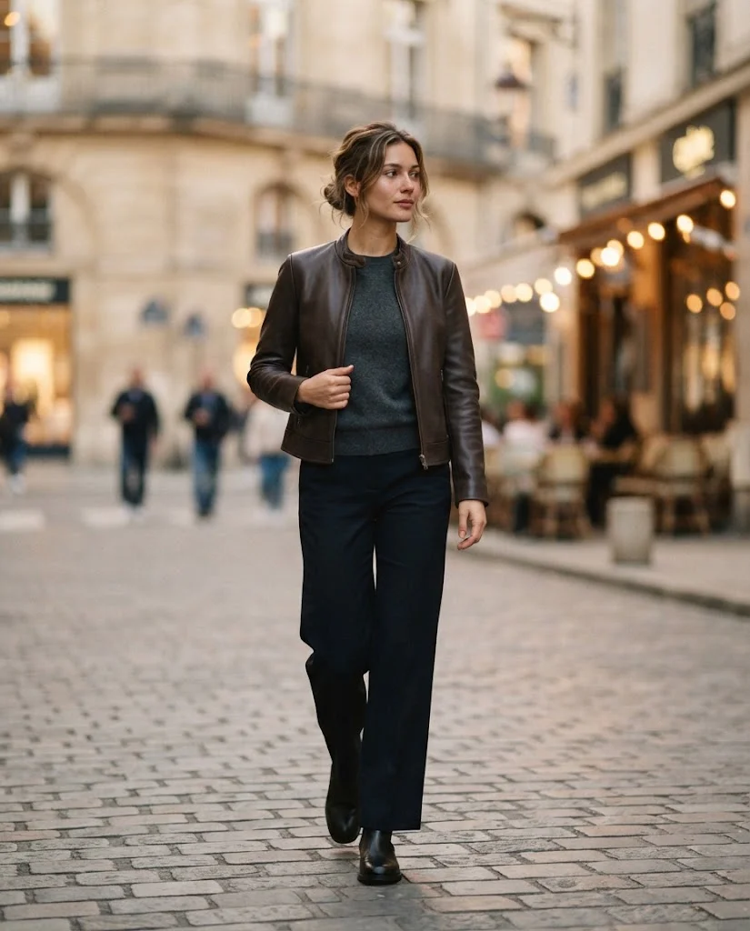 Women Wearing a Leather Jacket Outfits For Travel