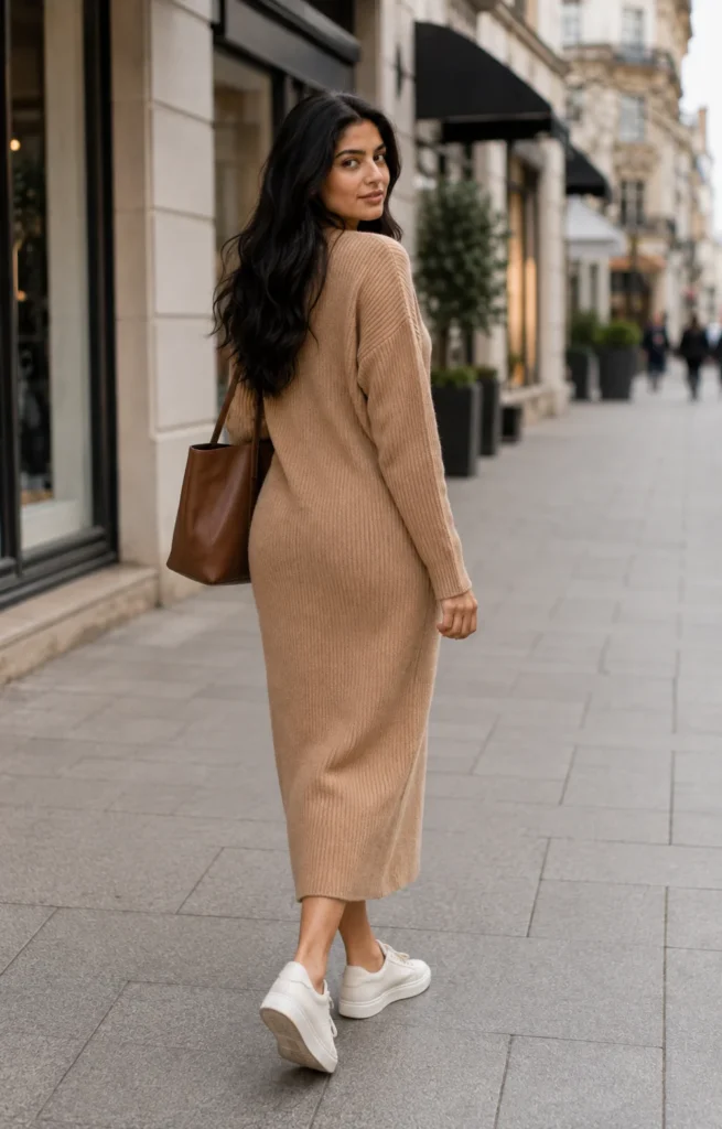 Old Money Outfits With Sneakers: 20+ Classy Outfit Ideas 27 Women Wearing a Knit Dress and Minimal Sneakers