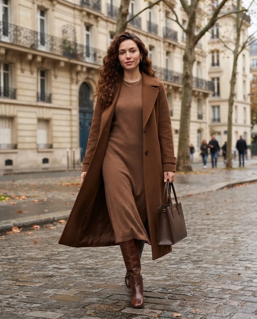 Women Wearing a Knit Dress and Tall Boots