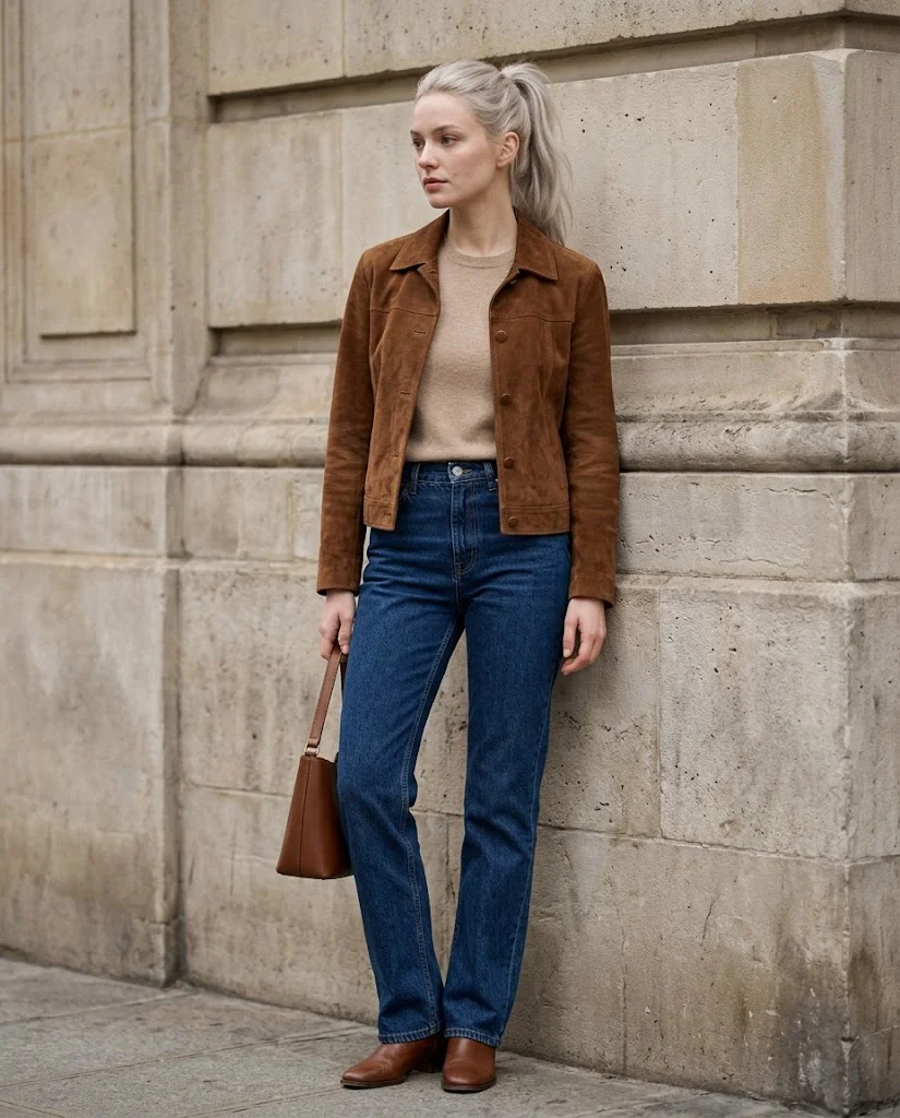 Old Money Outfits With Jeans: 20+ Polished Outfit Ideas 12 Women Wearing a Leather and Suede Jackets With Old Money Jeans