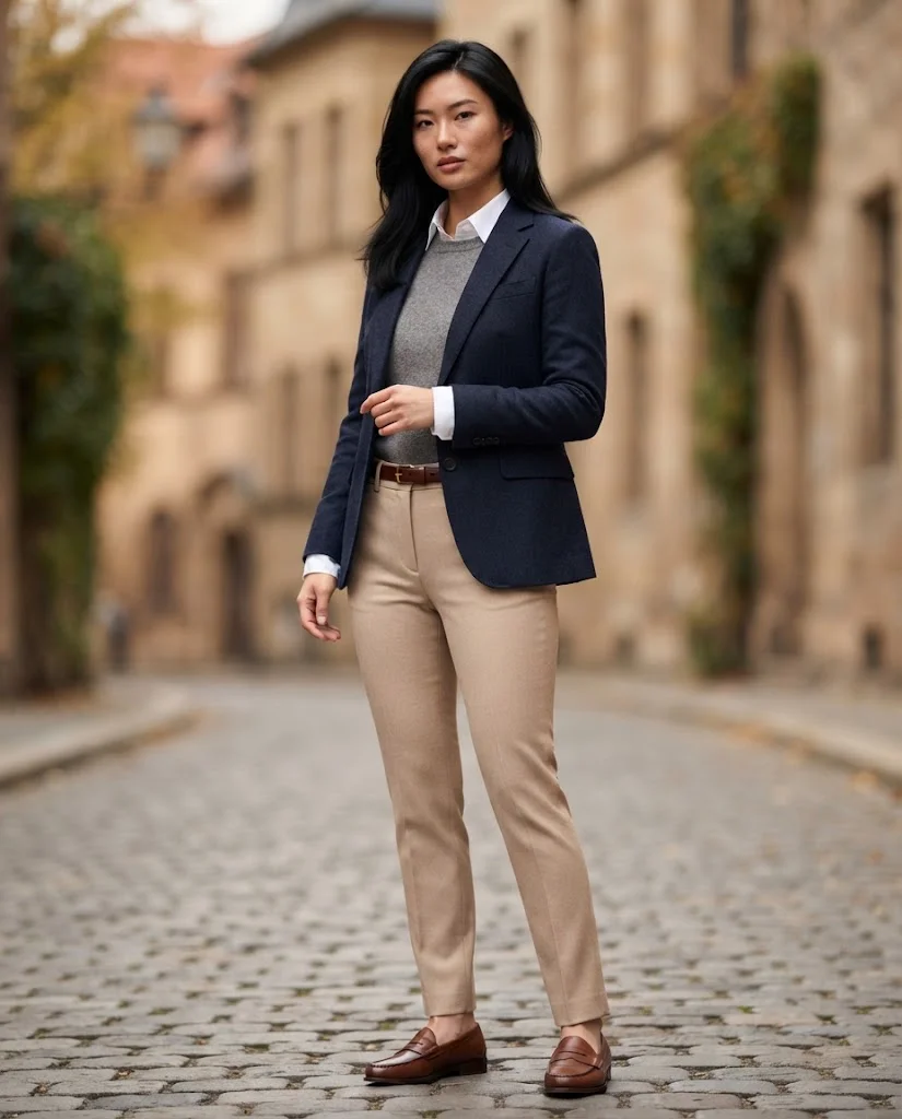 Women Wearing a Navy and Charcoal Fall Color Palette Outfits