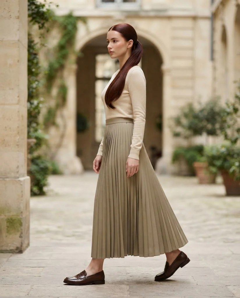 Old Money Outfits With Long Skirts: 20+ Elegant Ideas 23 woman wearing a Pleated Long Skirts