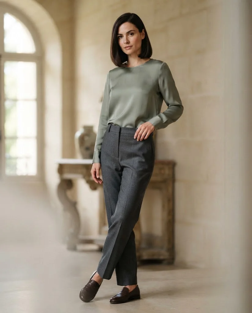 Women Wearing a Simple Blouses With Old Money Pants