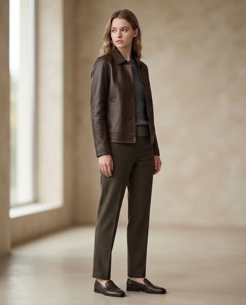 Old Money Leather Jacket with Simple Details