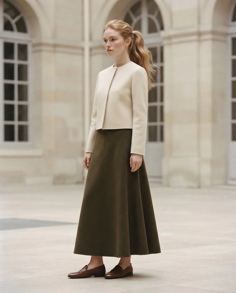 Old Money Outfits With Long Skirts: 20+ Elegant Ideas 33 woman wearing a Structured Jackets With a Long Skirt