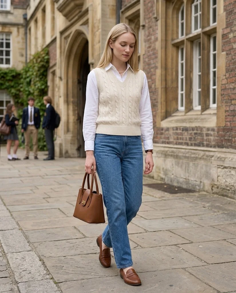 Old Money Outfits With Jeans: 20+ Polished Outfit Ideas 10 Women Wearing a Sweater Vests With Old Money Jeans