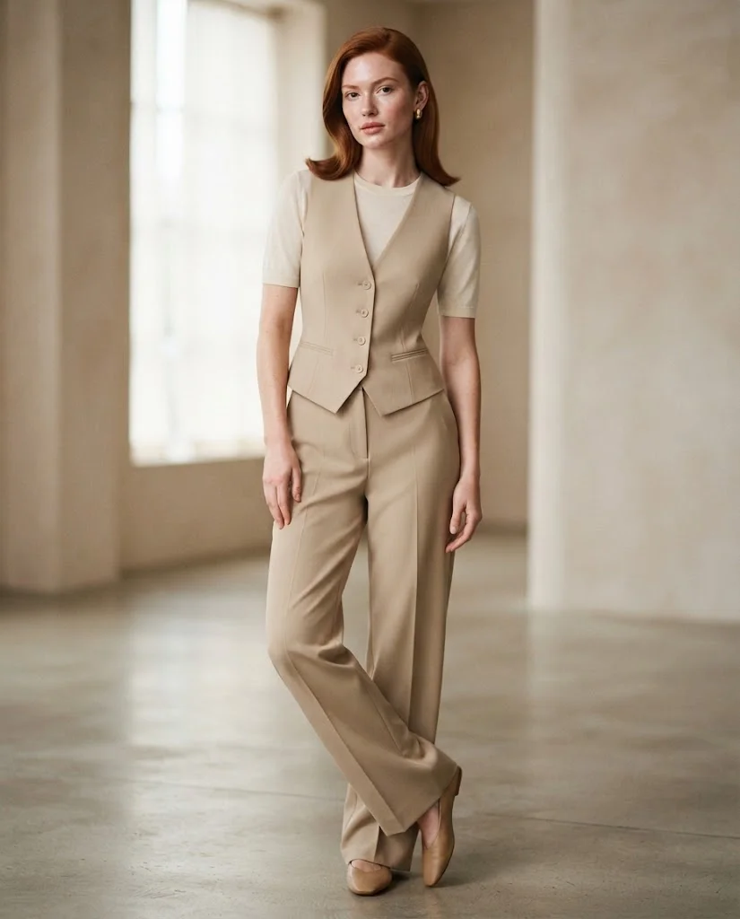 Women Wearing Tailored Vest With Wide-Leg Pants