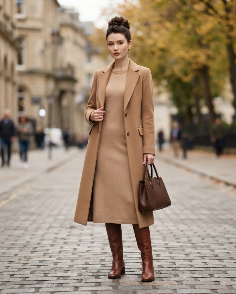 Women Wearing a Tall Boots With a Knit Midi Dress