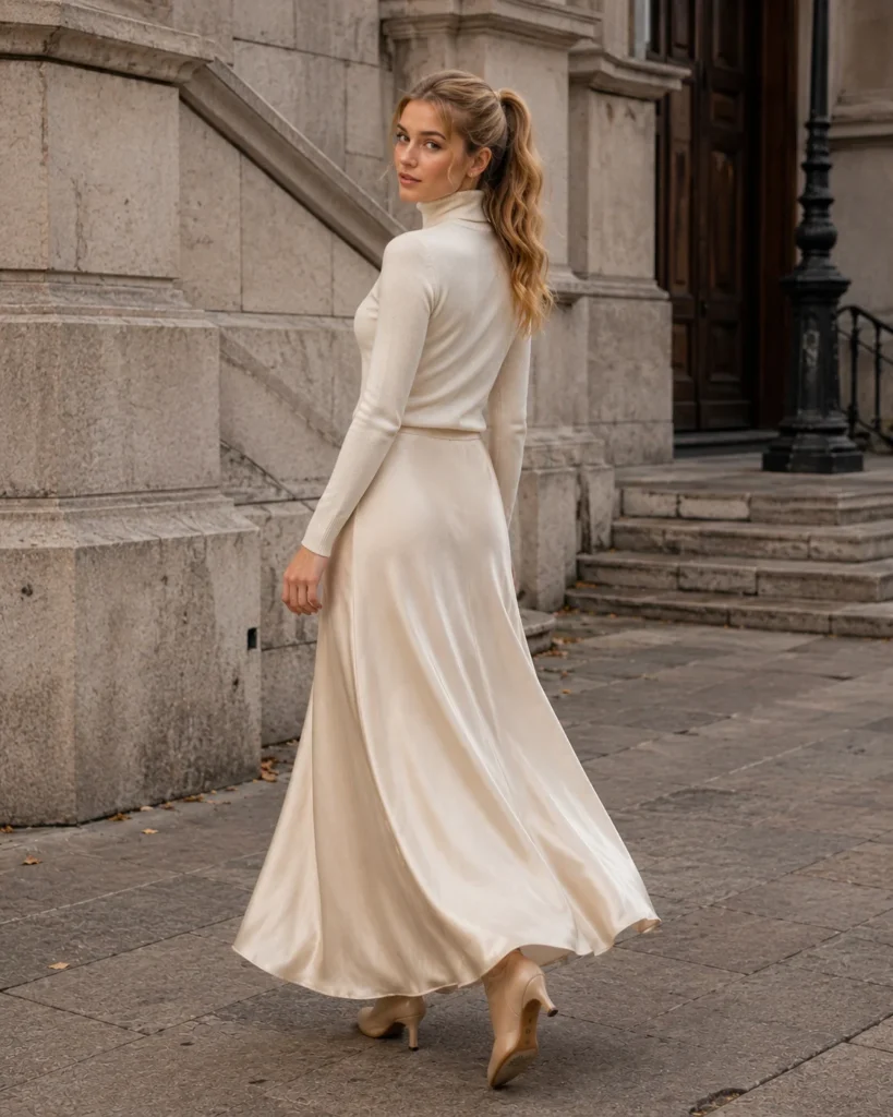 Old Money Outfits With Long Skirts: 20+ Elegant Ideas 32 woman wearing a Turtlenecks With a Long Skirt