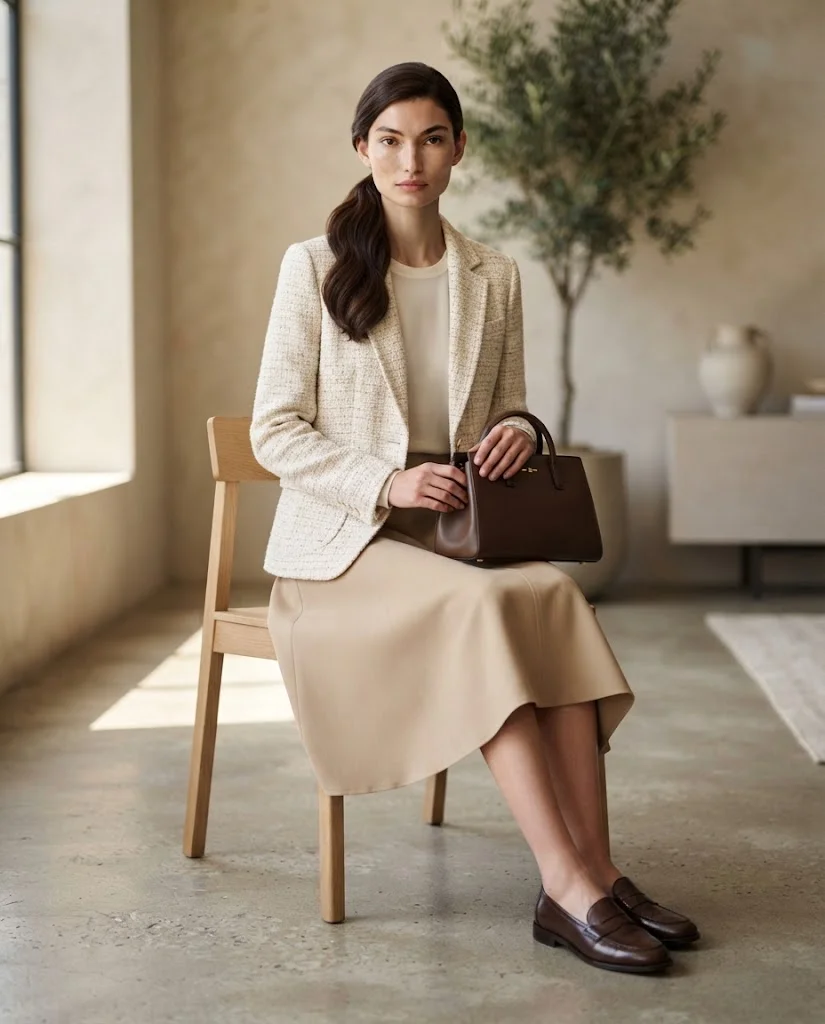 Old Money Outfits With Skirt: 20+ Elegant Outfit Ideas 22 Women Wearing a Tweed Blazer and A-Line Skirt