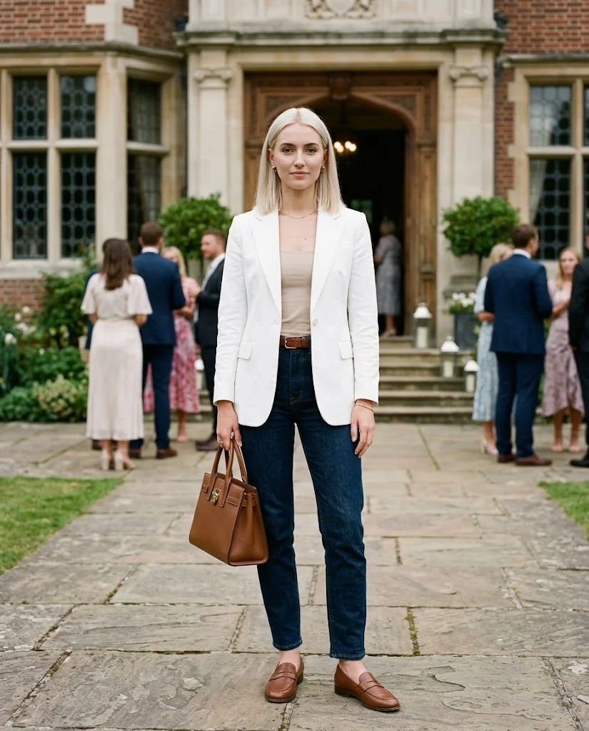 Old Money Outfits With Jeans: 20+ Polished Outfit Ideas 14 Women Wearing a Blazer and Dark-Wash Jeans