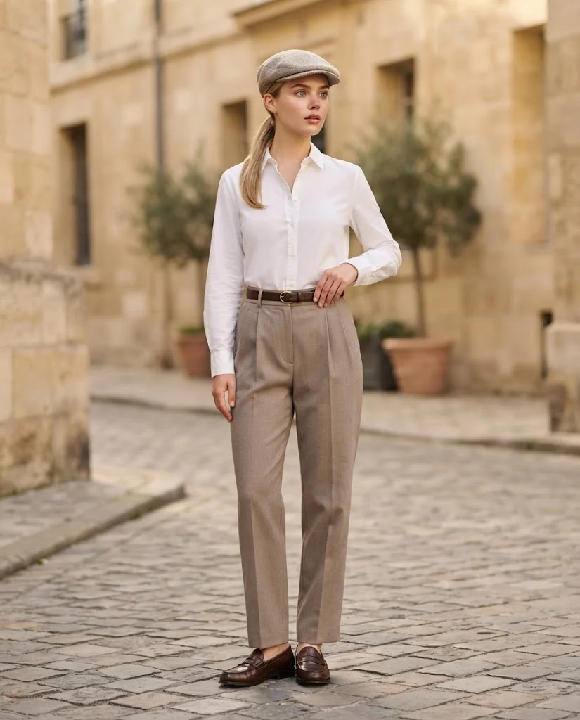 women wearing White Blouse With Pleated Trousers
