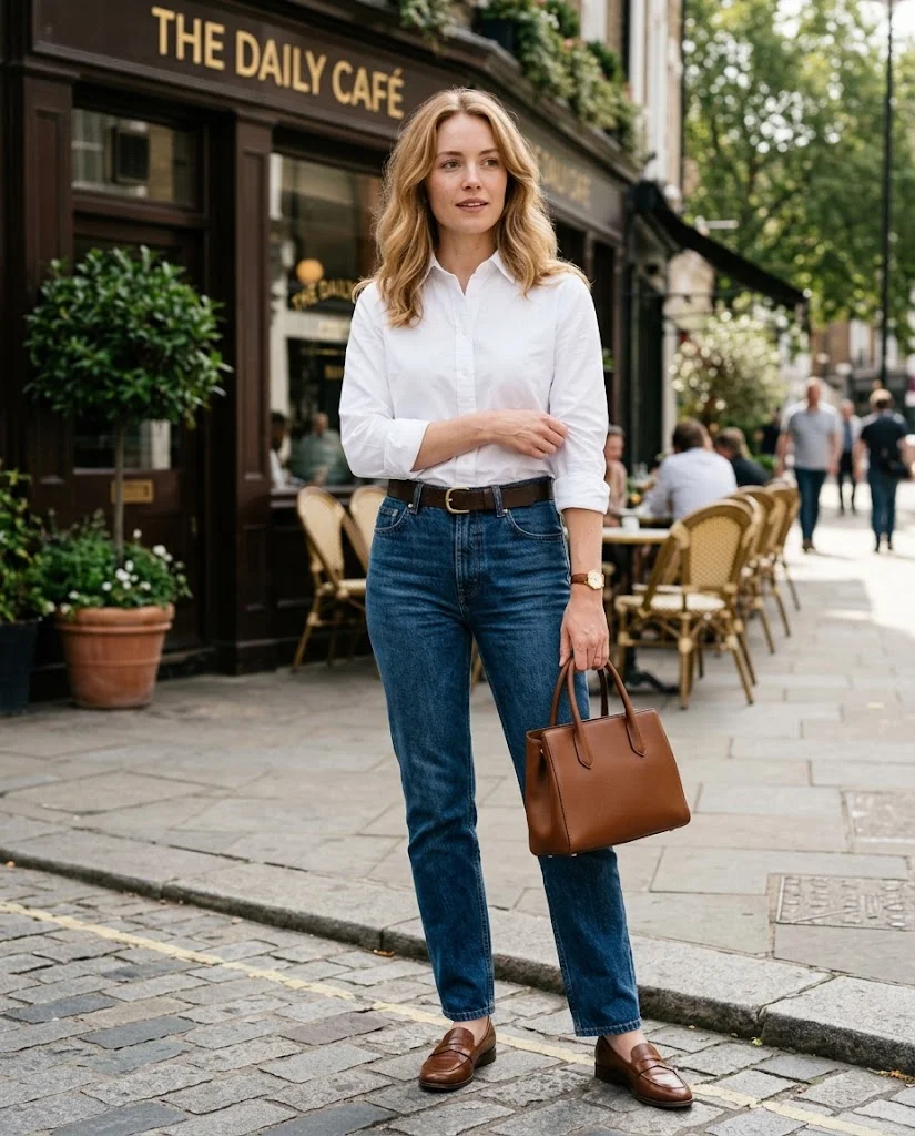 Old Money Outfits With Jeans: 20+ Polished Outfit Ideas 13 Women Wearing a White Button-Down and Straight-Leg Jeans