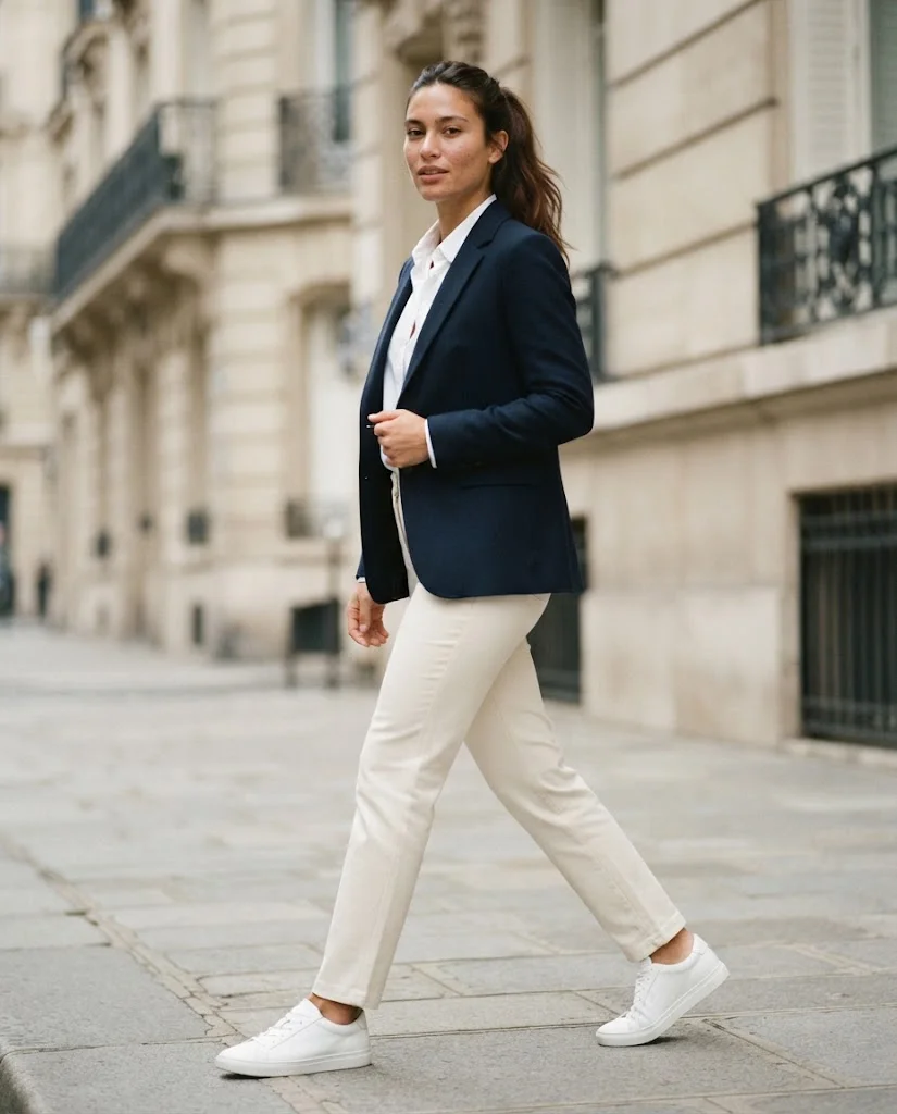 Old Money Outfits With Sneakers: 20+ Classy Outfit Ideas 35 Women Wearing a White Sneakers With Navy
