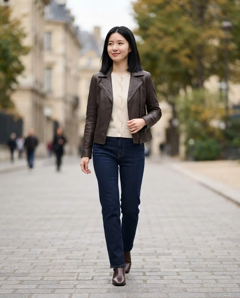 Women Wearing a Leather Jacket Outfits For Weekend Outings