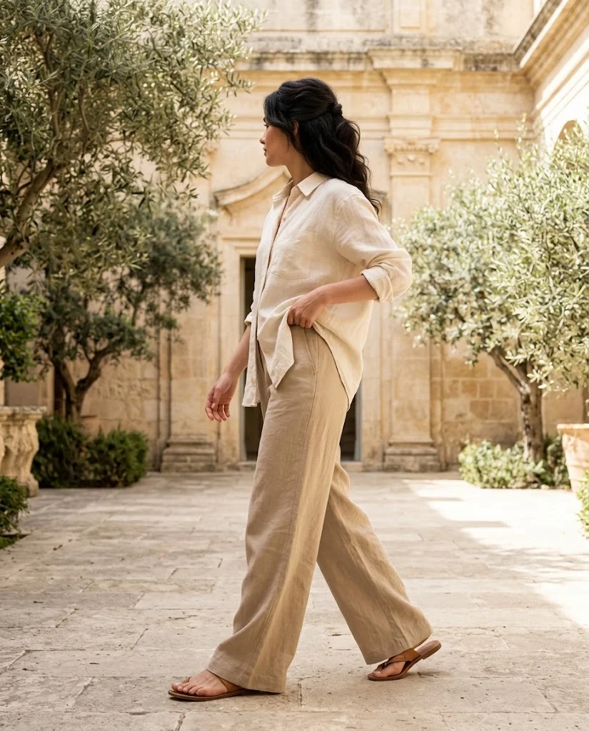 women wearing A Breezy Linen Combination for Mild Spring Days