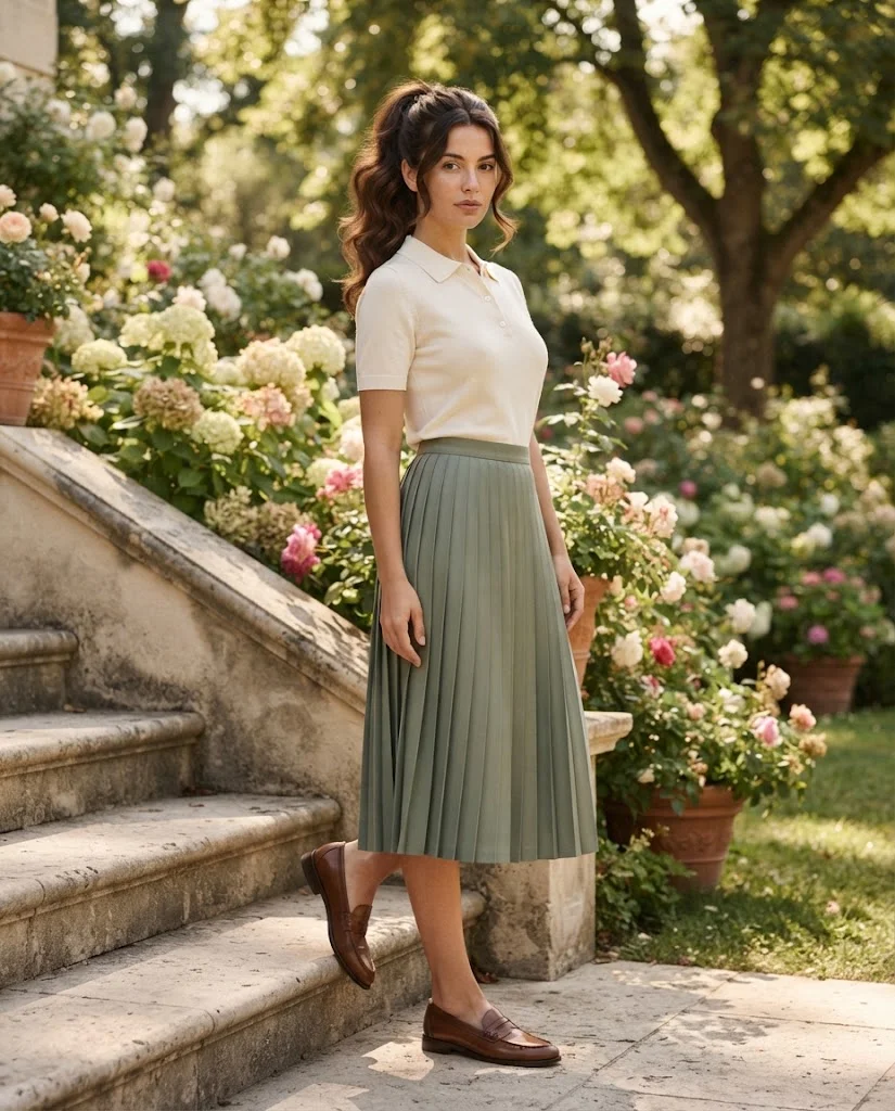 women wearing  700A Classic Polo and Pleated Skirt Combination