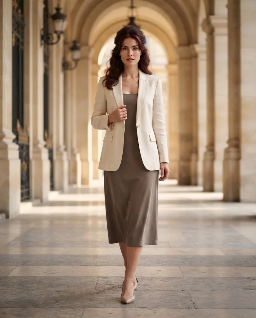 women wearing A Lightweight Blazer Over a Summer Dress
