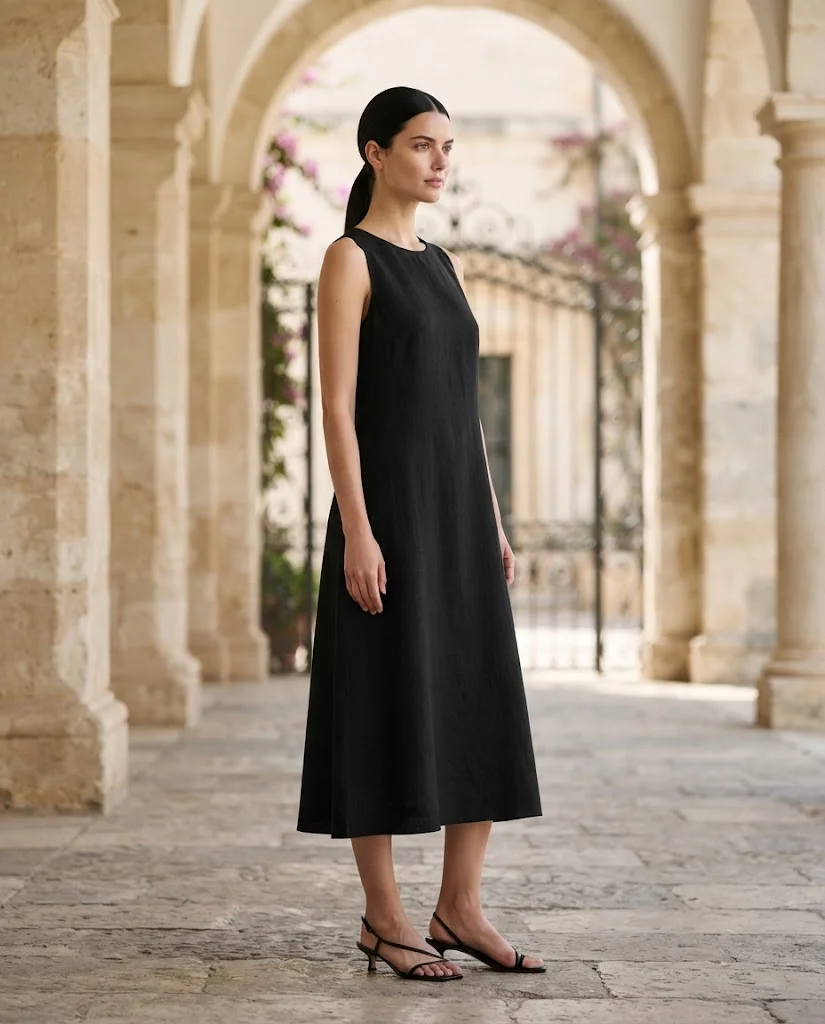 women wearing A Simple Black Dress With Refined Summer Details