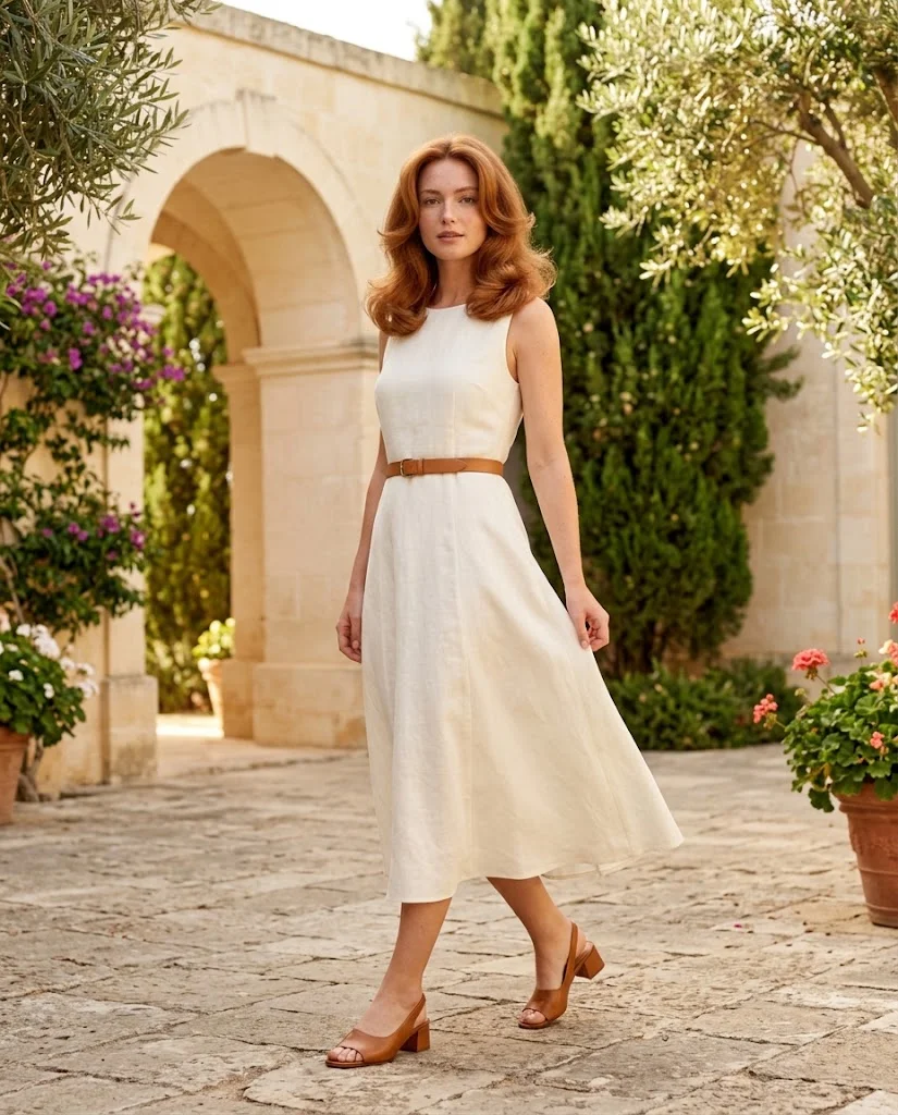 women wearing An Ivory Linen Dress for Easy Summer Style