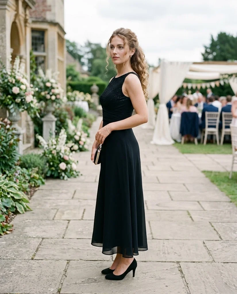 women wearing Black Dress With a Textured or Embellished Bodice