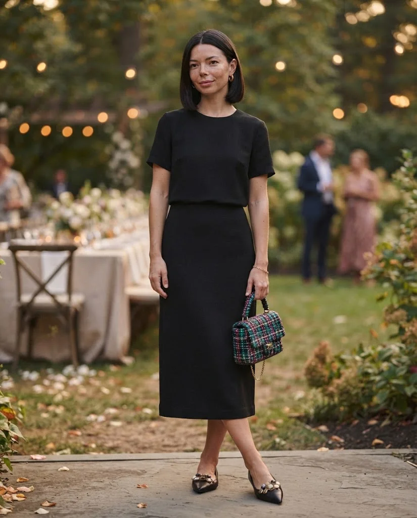 Black Midi Dress With Statement Flats