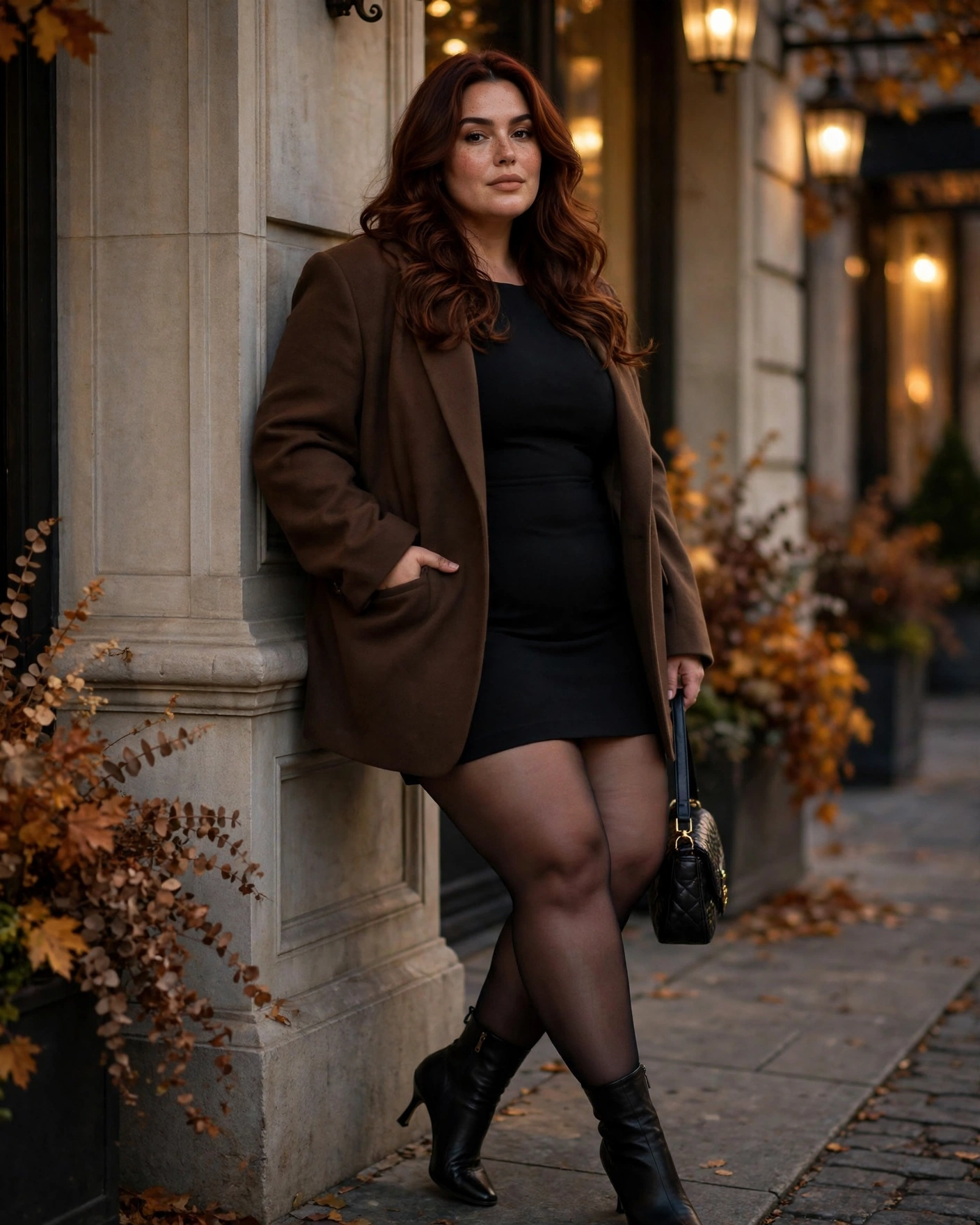 Black Mini Dress With an Oversized Blazer Plus Size Fall Night Out Outfit