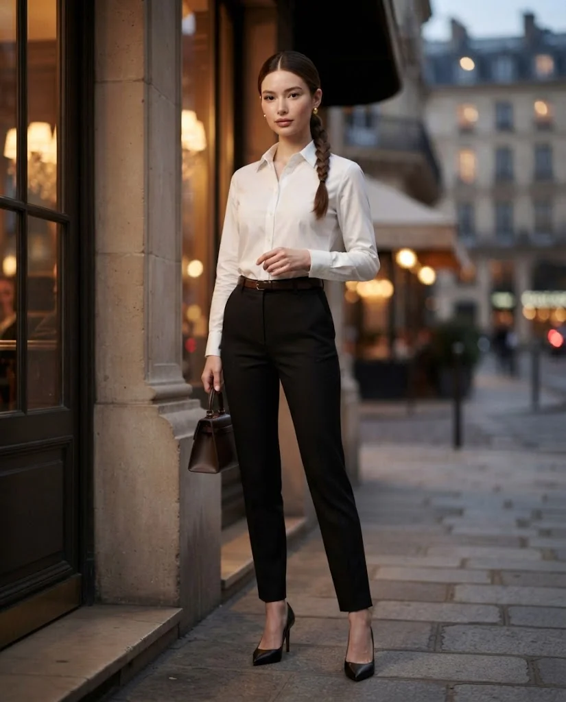 women wearing  Button-Down Shirt With Tailored Pants