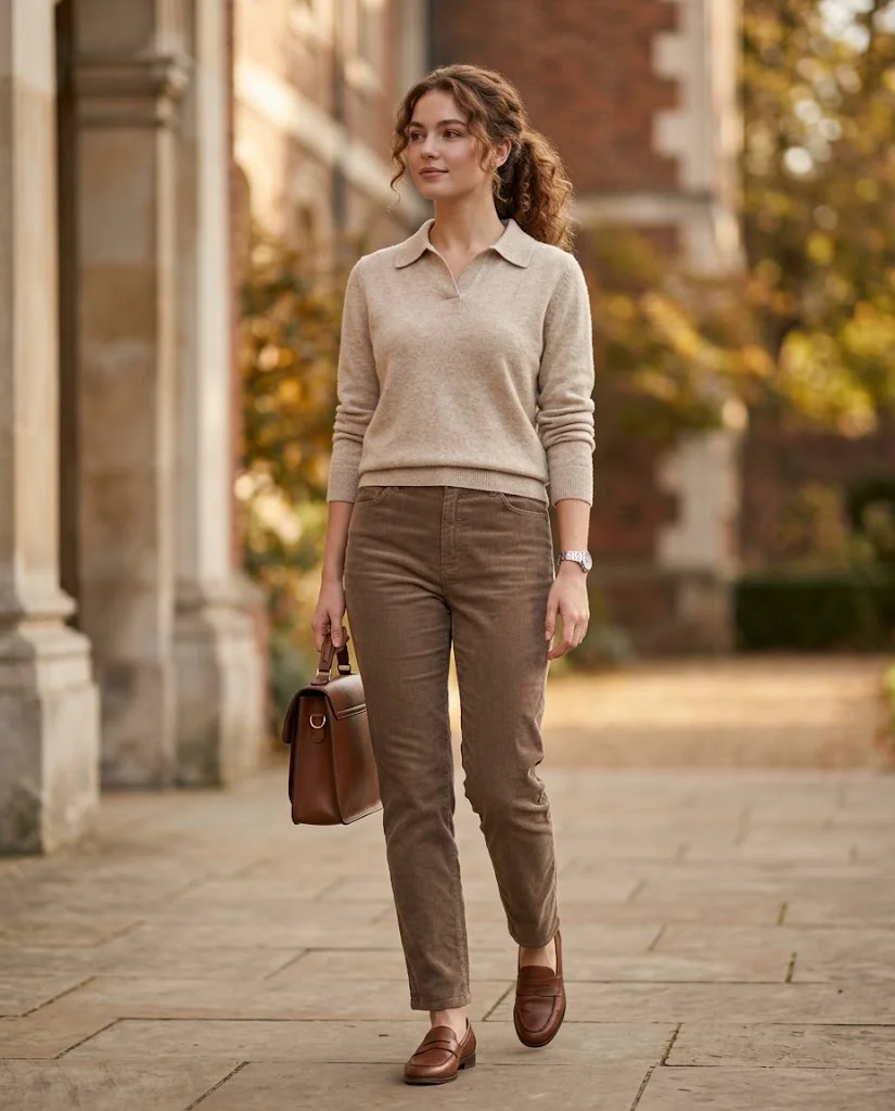 women wearing Cashmere-Style Polo With Corduroy Trousers