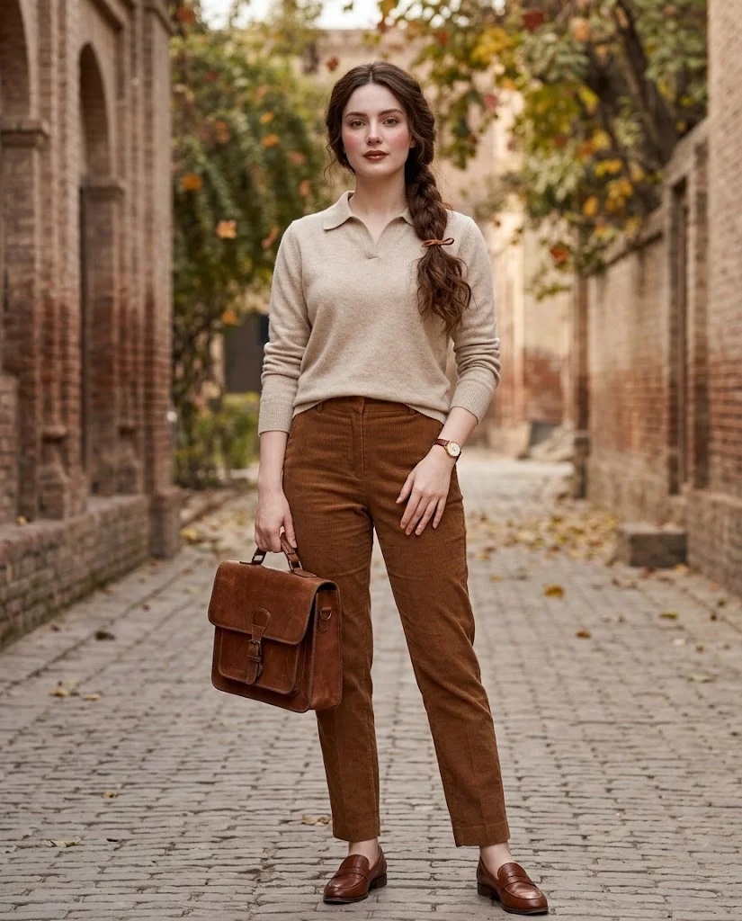 Elegant Old Money Outfits for Women: 20+ Timeless Ideas 22 women wearing Cashmere-Style Polo With Fine-Wale Trousers