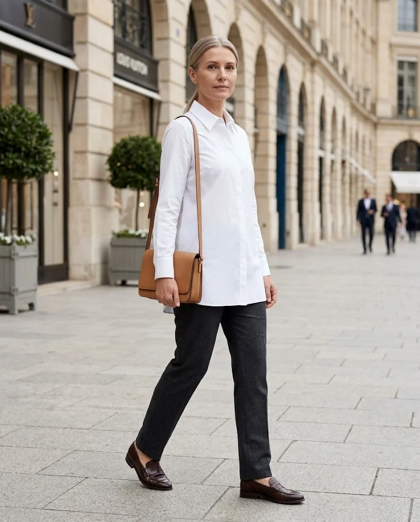 women wearing Classic Tunic Shirt With Straight Pants