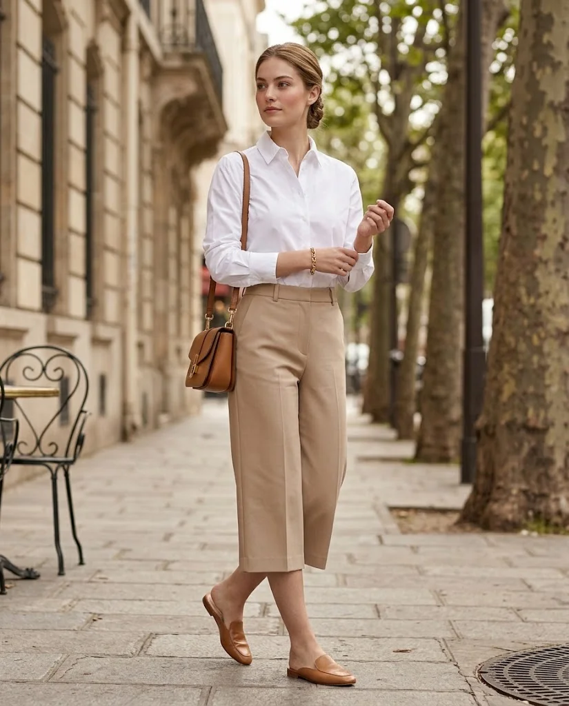 Casual Old Money Outfits for Women: 20+ Chic & Polished Ideas 7 women wearing Cotton Poplin Shirt With Midi Culottes