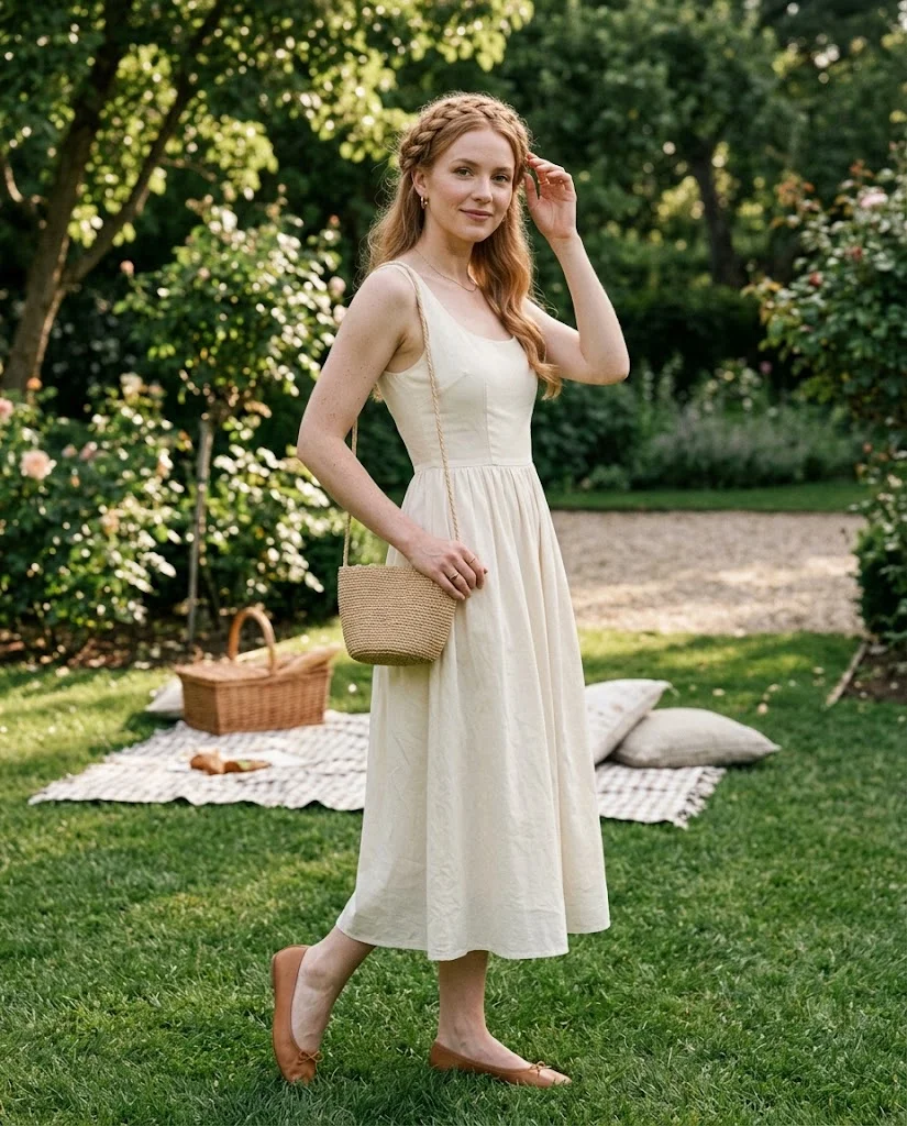 women wearing Cotton Sundress With Ballet Flats