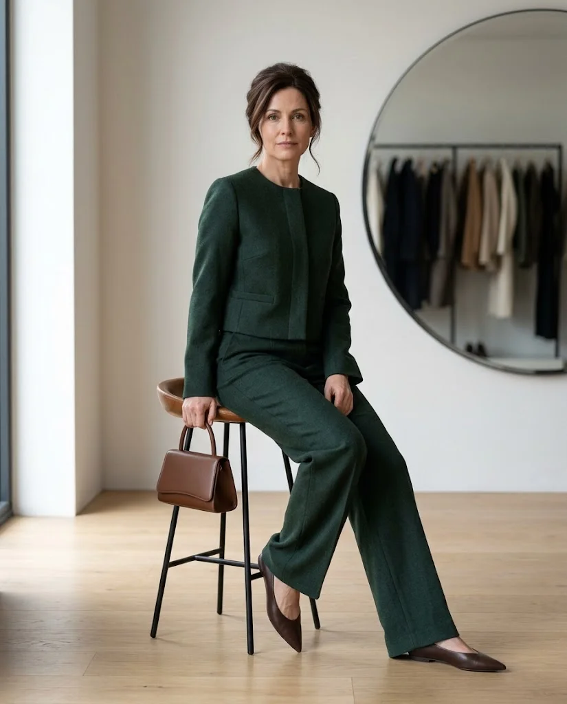 women wearing Cropped Jacket With Wide-Leg Pants