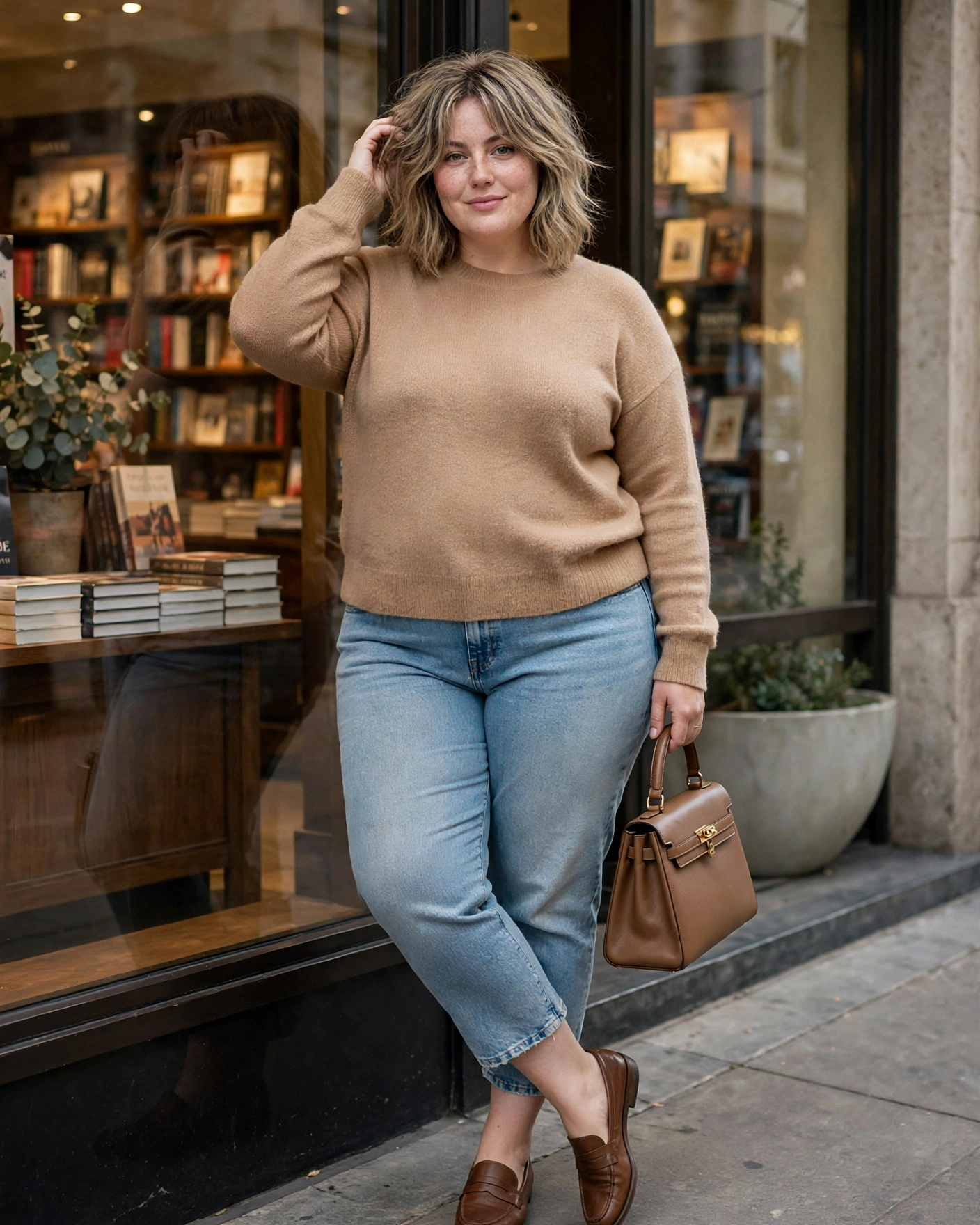Cropped Jeans With a Lightweight Sweater Plus Size Early Fall Outfit