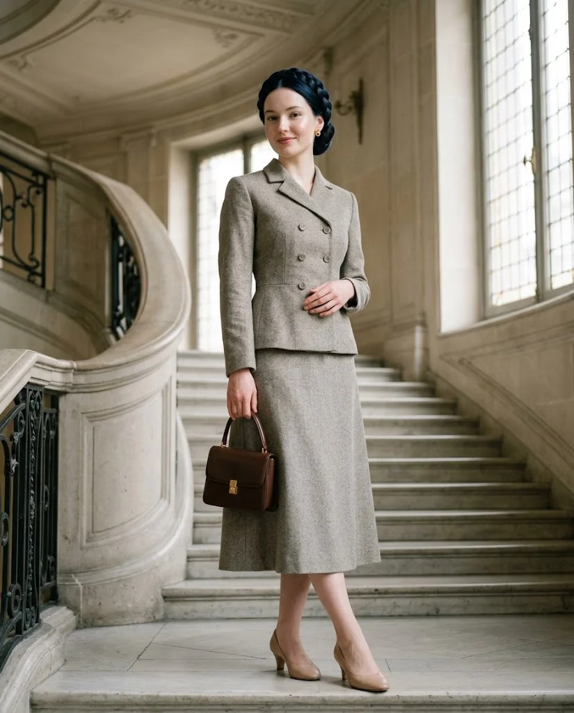 women wearing Double-Breasted Jacket With Midi Skirt